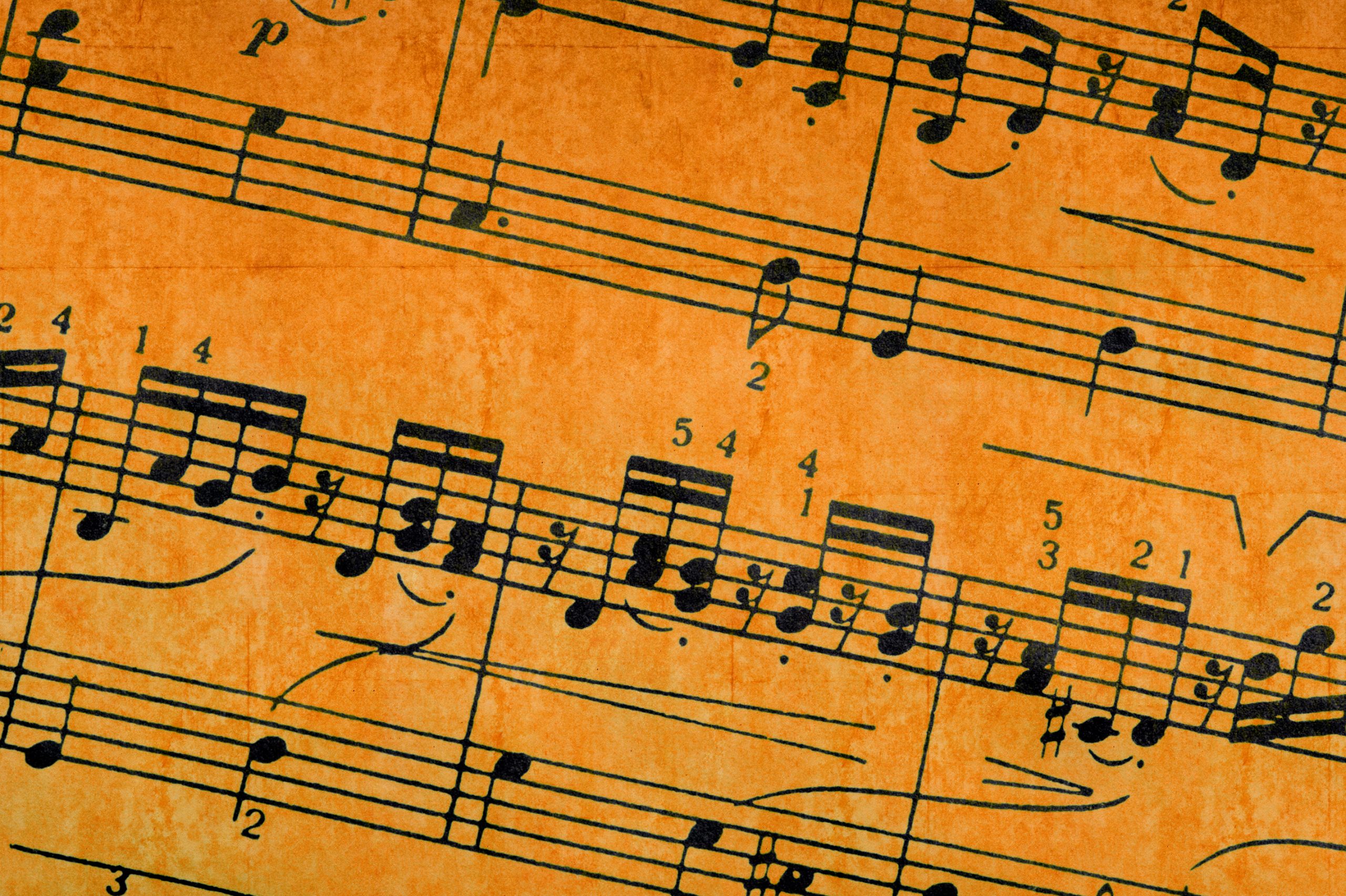Music notes on old paper sheet background